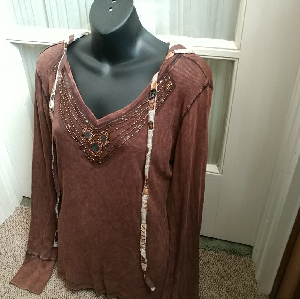 Awake Headed Viscose Long Sleeve Sheer Hoodie Top